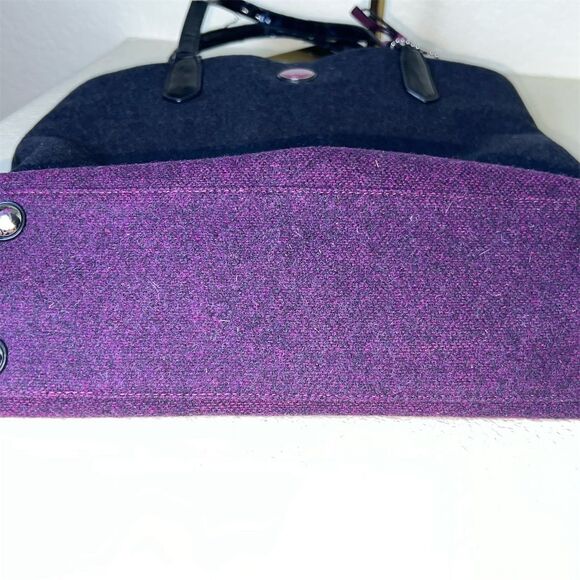 Coach Signature Wool Striped North South Charcoal Berry/Gray Tote - Picture 5 of 11